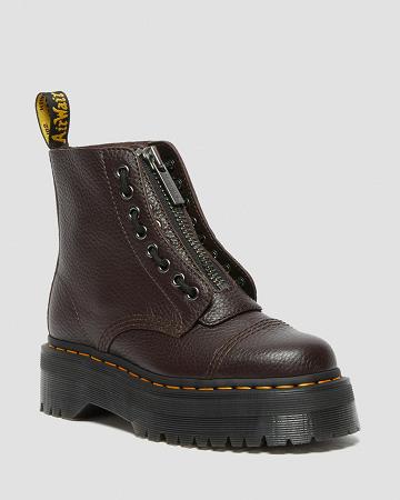 Women's Dr Martens Sinclair Milled Nappa Leather Platform Boots Burgundy | AU 257HAP